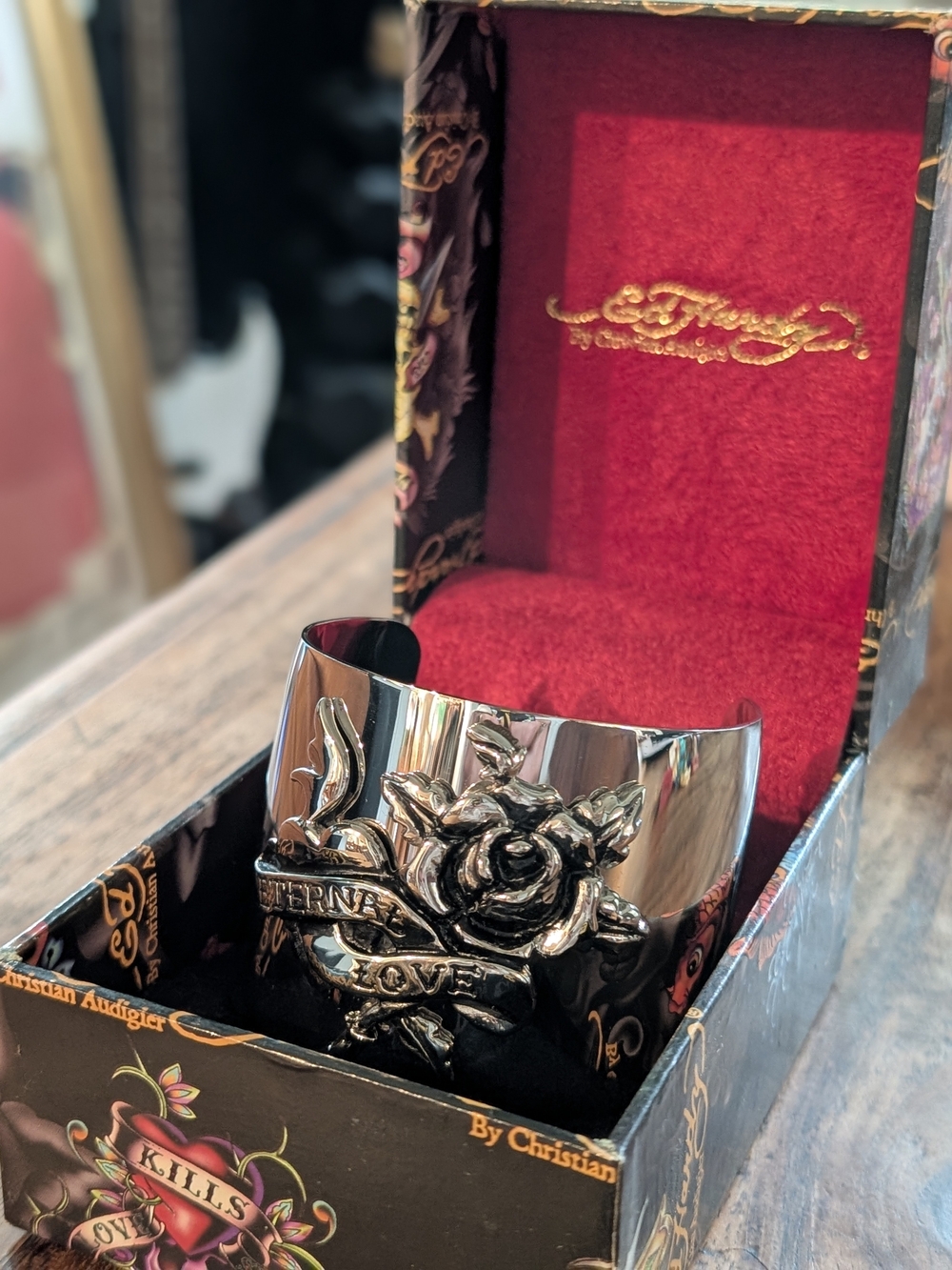 Ed Hardy Men’s Silver Rose Cuff Bracelet - Ed Hardy